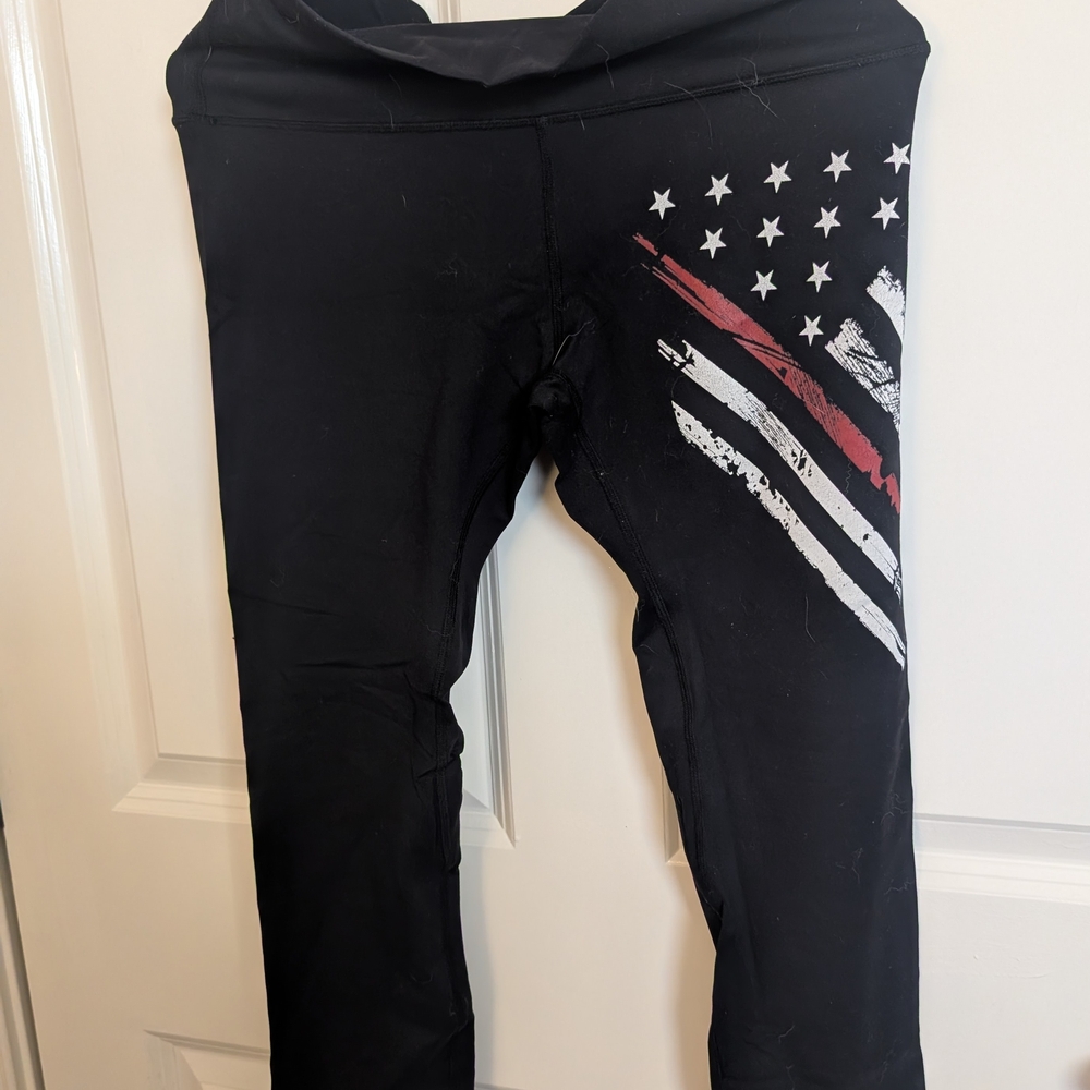 Kids Black Leggings with Flag Design